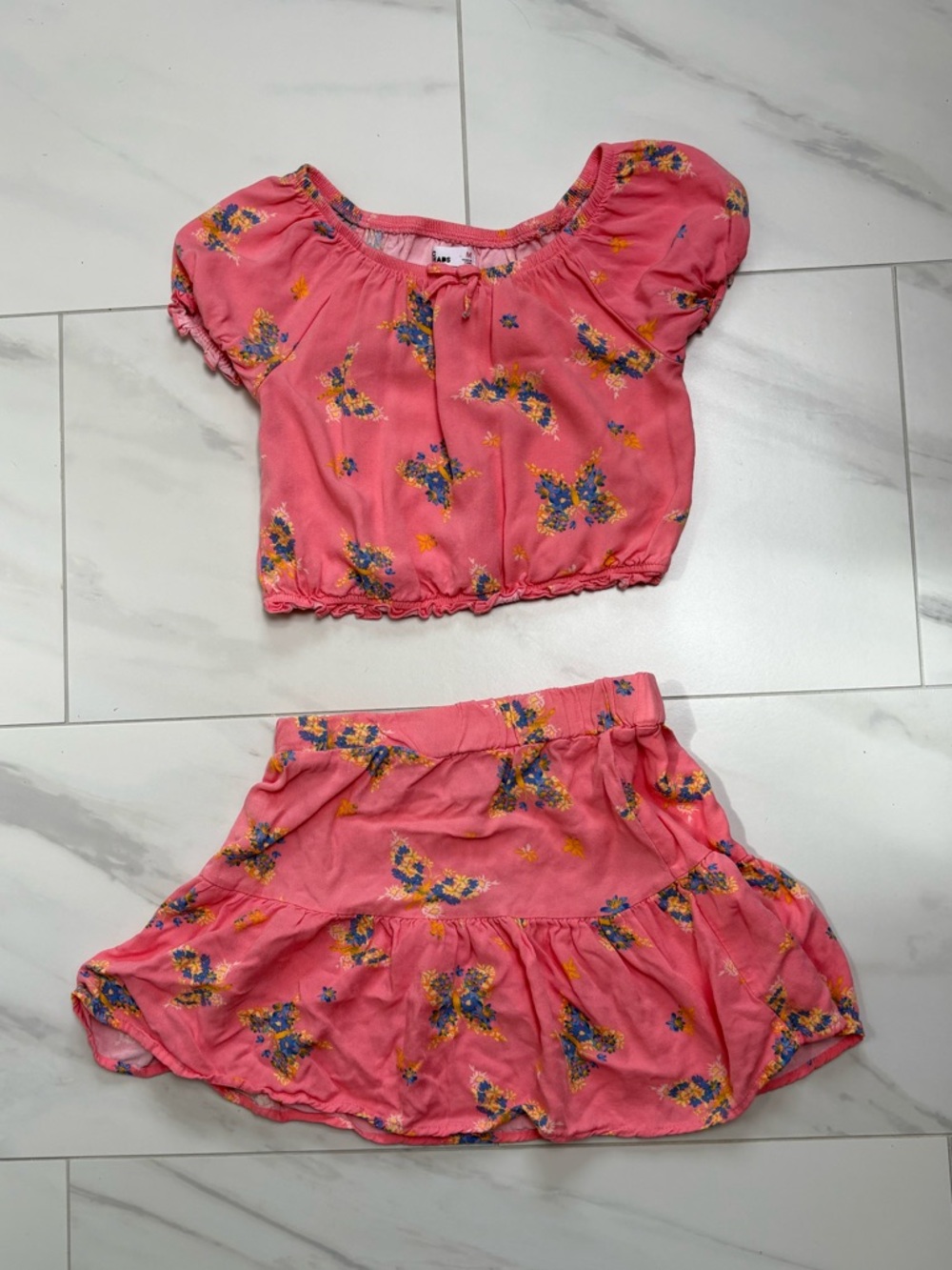 Epic Threads Pink Floral Crop Top & Ruffle Skirt Set